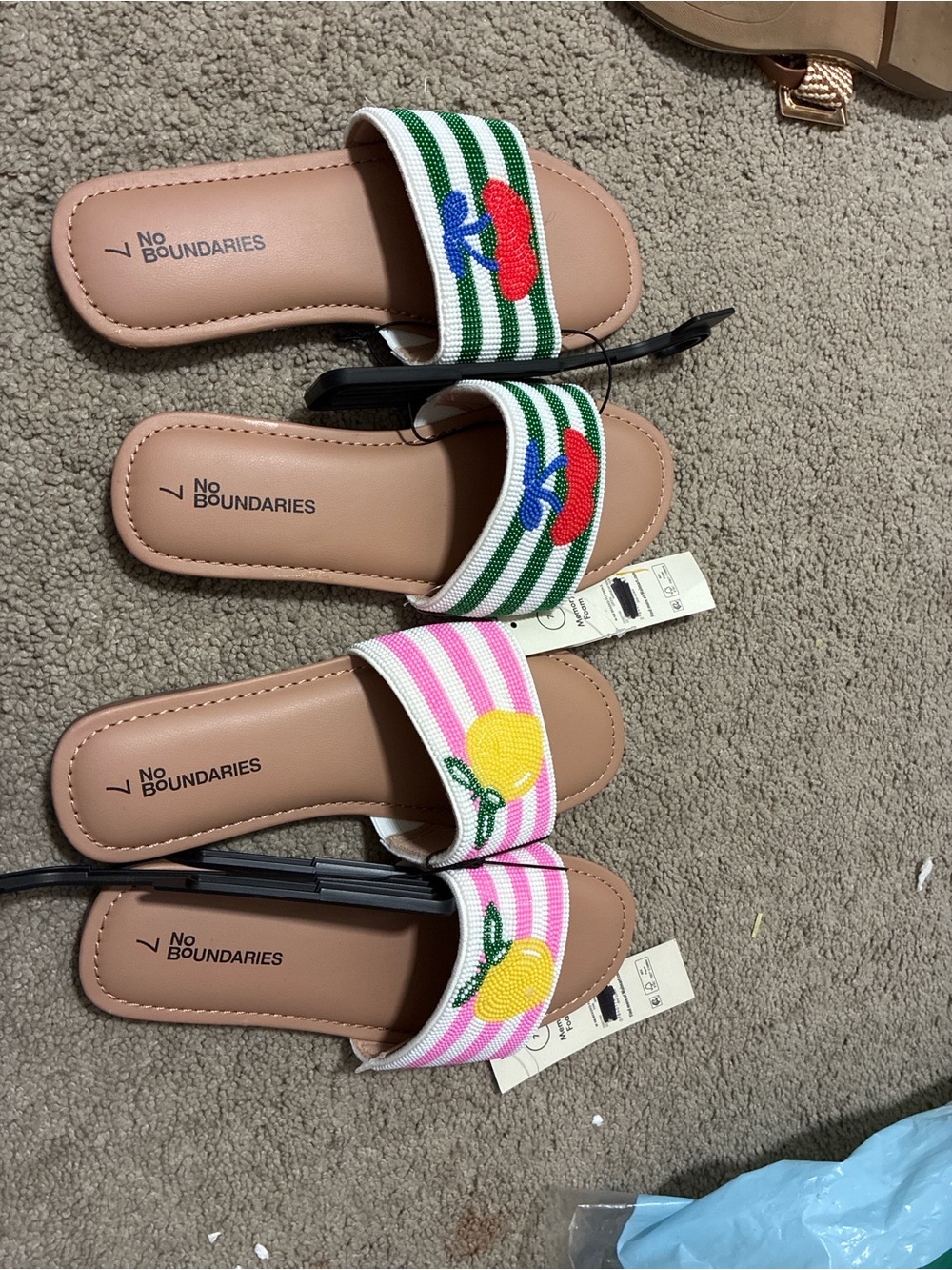No Boundaries Kids Slide Sandals - Pink & Green Fruit Straps